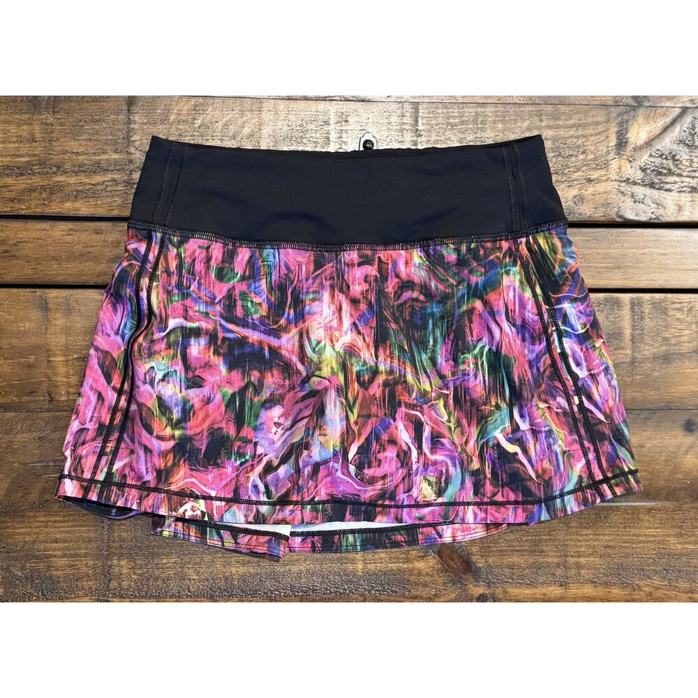 Lululemon Pace Rival Mid Rise Skirt Hyper Flow Pink Multi / Black W8A95R Size 2